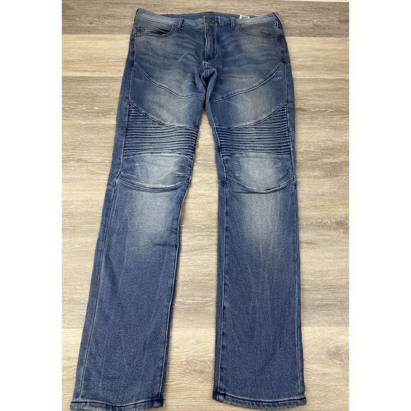 True Religion Rocco Relaxed Skinny Moto Denim Blue Jeans 33 MSRP $199 - Picture 1 of 11